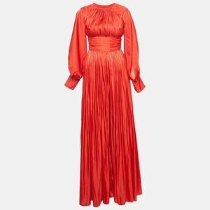 Baruni Red Tafetta Draped Long Sleeve Gown S